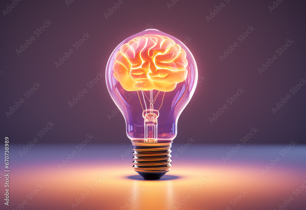 Light bulb with bright brain inside. light bulb symbolizing the human brain with bright ideas. Light bulb with bright brain inside. light bulb symbolizing the human brain with bright ideas.
