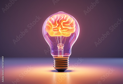 Light bulb with bright brain inside. light bulb symbolizing the human brain with bright ideas.