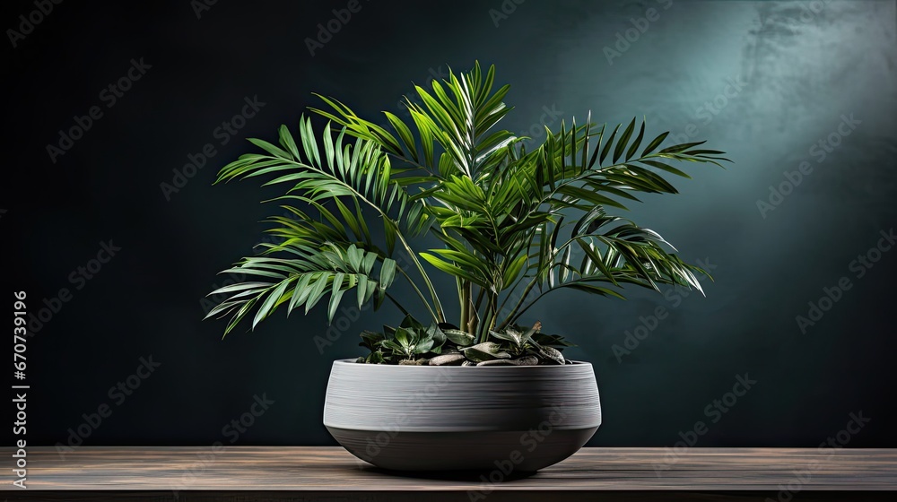 Kentia Palm Tree grey in pots. Houseplant on background. Agriculture plants illustration. Generative AI