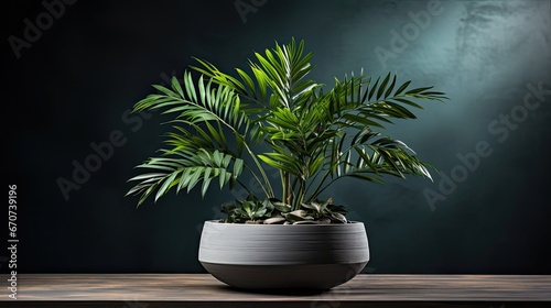 Kentia Palm Tree grey in pots. Houseplant on background. Agriculture plants illustration. Generative AI