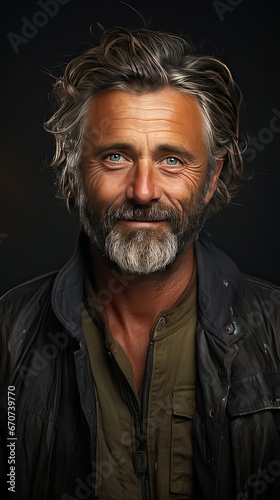 Portrait of smiling mature man standing on background. Model portrait illustration. Generative AI © tanyastock