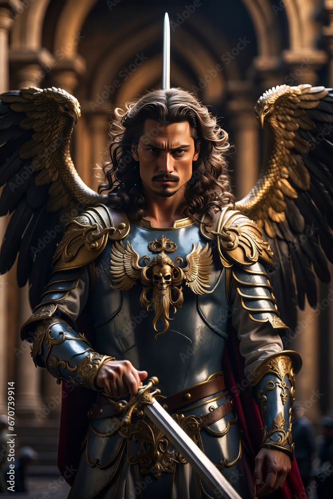Obraz premium Archangel Gabriel in his armor and sword.