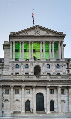 Bank of England headquarters at Threadneedle Street, evening sky above. BoE is central-bank in Great Britain photo