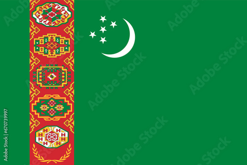 The official current flag of Turkmenistan. State flag of Turkmenistan. Illustration.