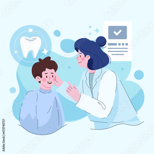 Teeth whitening and professional cleaning procedures. Braces. Aesthetic dentistry dental aesthetic clinic. Vector illustration in flat style