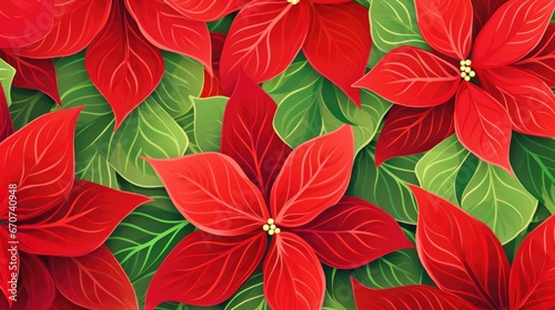 Poinsettia flowers Christmas background. Floral winter season decoration banner. Beautiful Xmas wallpaper. Merry Christmas and Happy New Year 2024 concept..