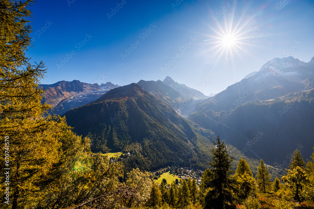 perfect autumn day in the mountains of  Chamonix, France