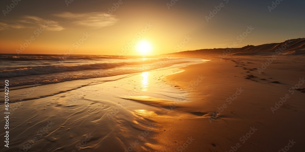 a sandy beach at sunset