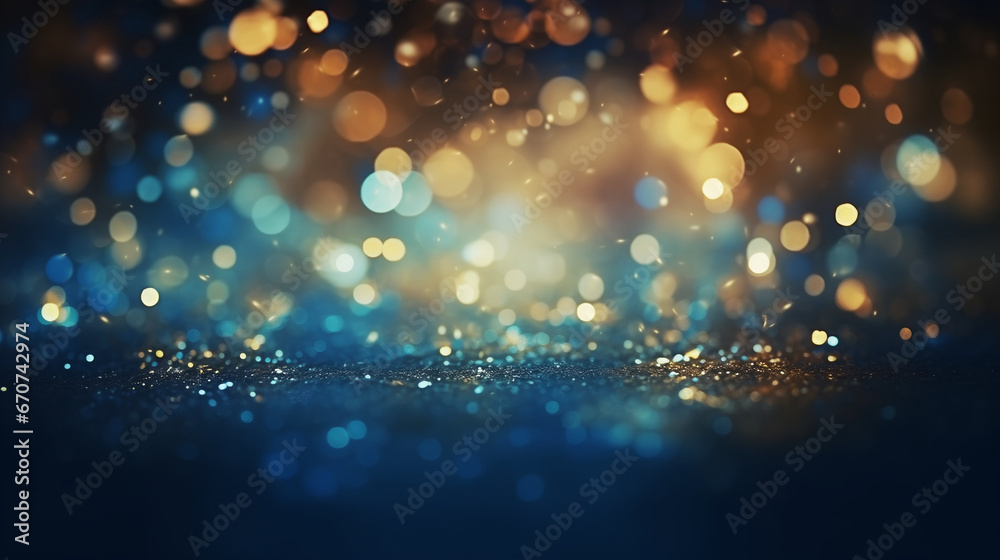 Naklejka premium blue and yellow lights, abstract background, bokeh