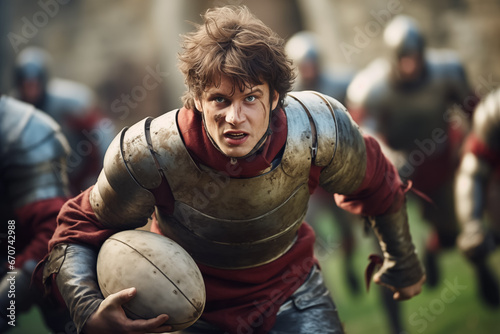 Rugby player as a fantasy warrior with medieval armor
