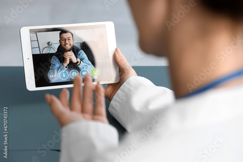 Female doctor video chattin...