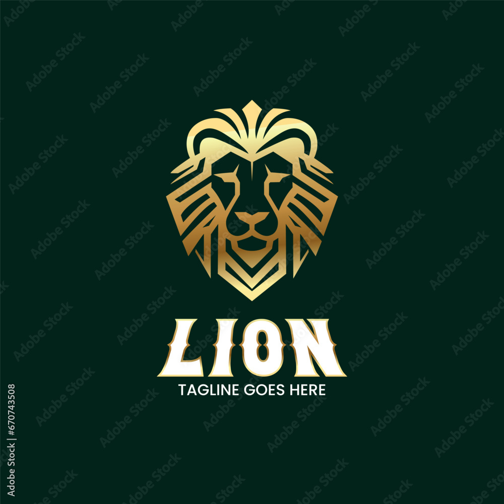 Obraz premium Minimall Lion Head Logo design template, Geometric Lion Face Vector