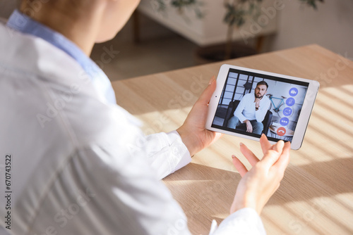 Female doctor video chattin...