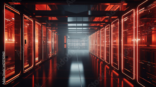 server racks in a row, alert mode