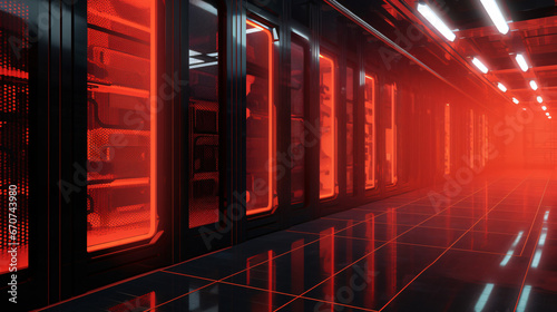 server racks in a row, alert mode