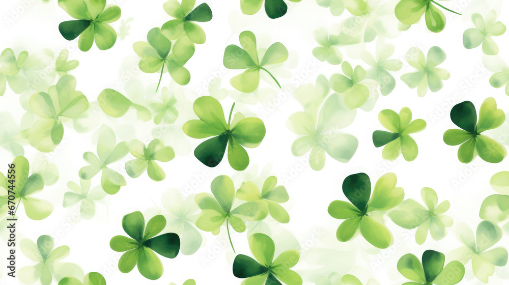 seamless pattern with green clover leaves, shamrock, symbol of Ireland, st. patrick's day, illustration, plant, nature, ornament, traditional, holiday, luck, spring