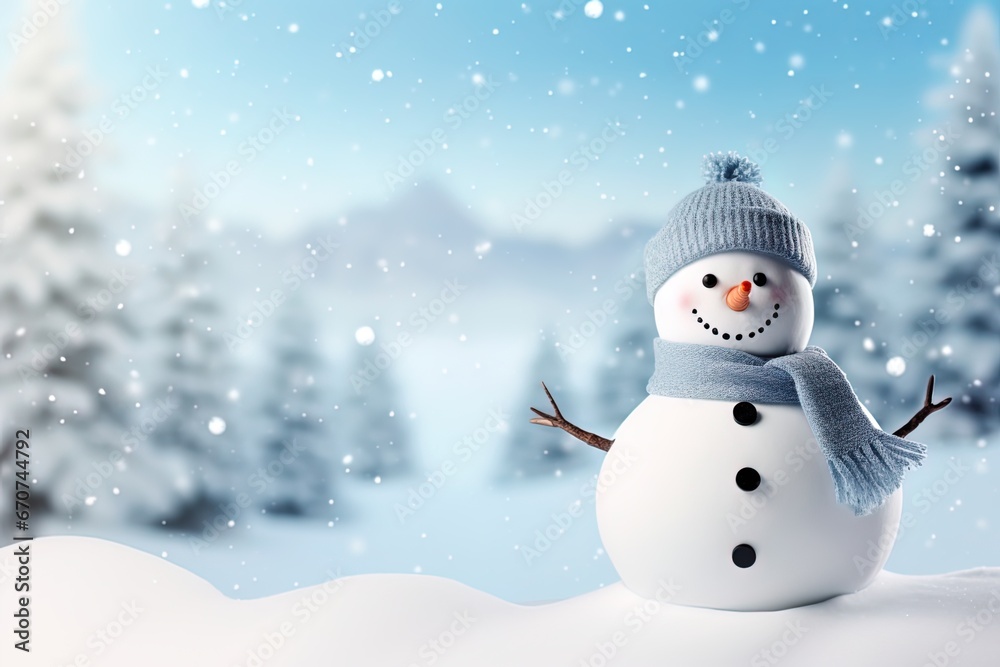Cute joyful snowman. Postcard with space for inscription