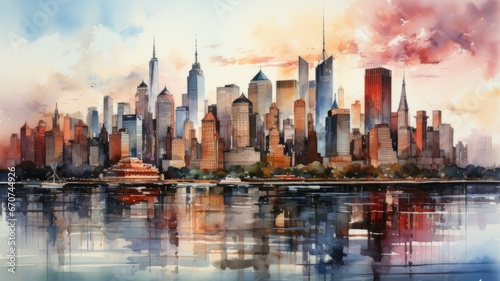 A New York City illustration in colorful watercolor paints, isolated on a white background © senadesign