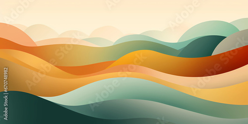 abstract colorful background with waves or landscape of hills and mountains, orange, blue, yellow