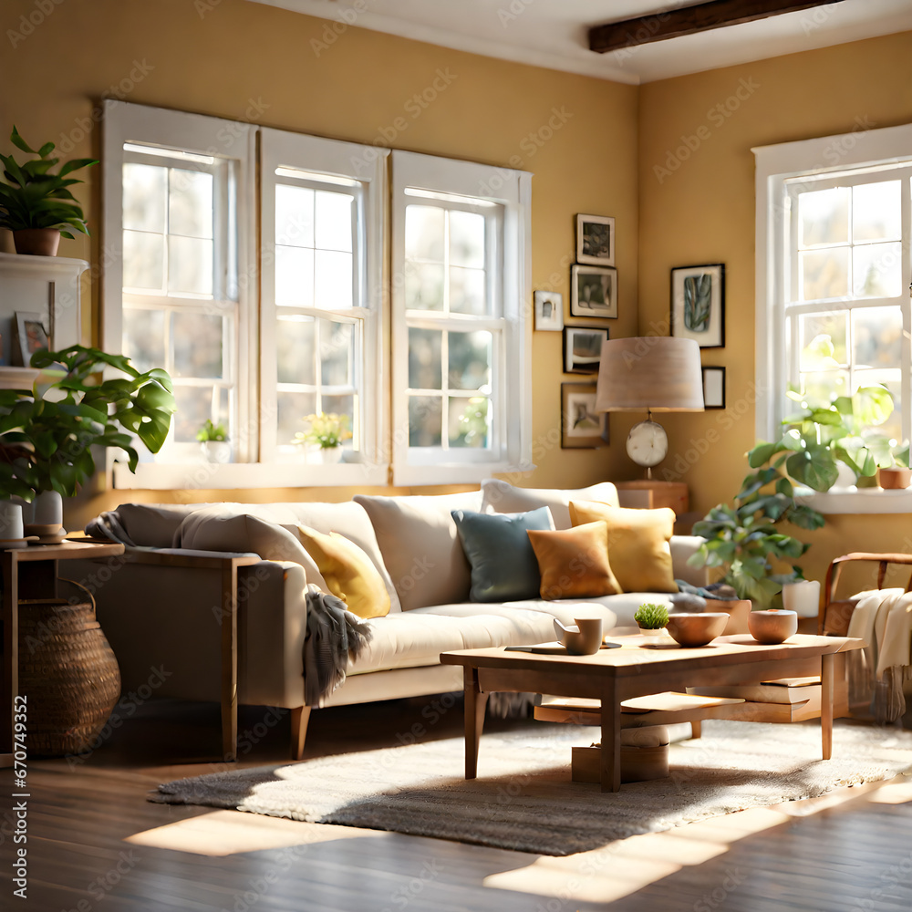 Fototapeta premium Warm and comfortable living room background, Zoom wallpaper recommendation