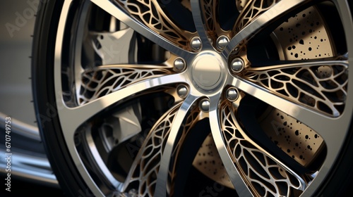 A close-up look at the tire of a luxury vehicle, radiating elegance and refinement