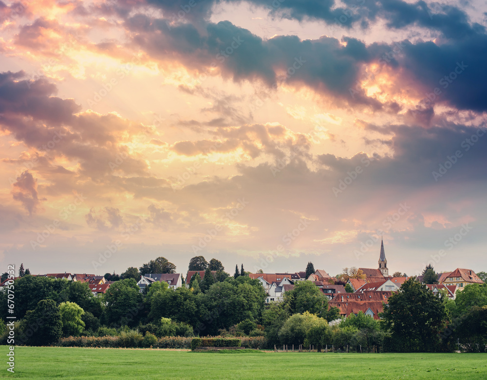 Freiberg am Neckar On the Sunset. Small European town in Baden Wurttemberg, Germany, Europe. Nekar river, southwestern Germany Freiberg am Neckar On the Sunset. Small European town in Baden Wurttemberg, Germany, Europe. Nekar river, southwestern Germany