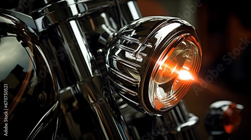 A symphony of light and luxury in a close-up view of a high-end bike's headlights © ra0