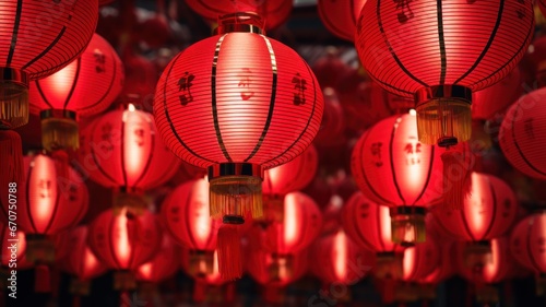 Chinese red lanterns. Chinese festive decorations. Traditional asian new year red lamps. Festival hanging lanterns.