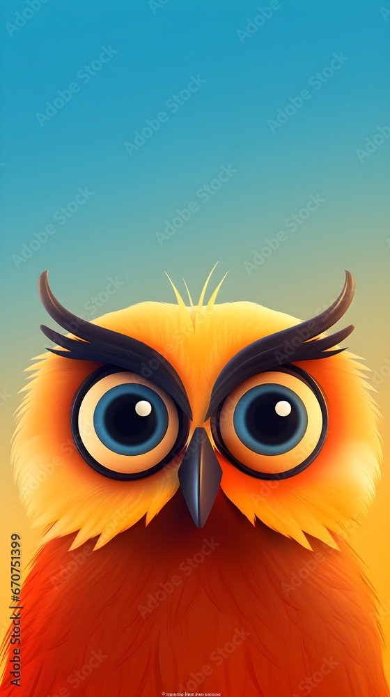 Fototapeta premium Cute Owl Portrait Wallpaper with Soft Gradient Background