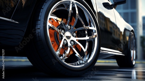 The perfectly polished tire of a high-end automobile, ready to conquer the open road