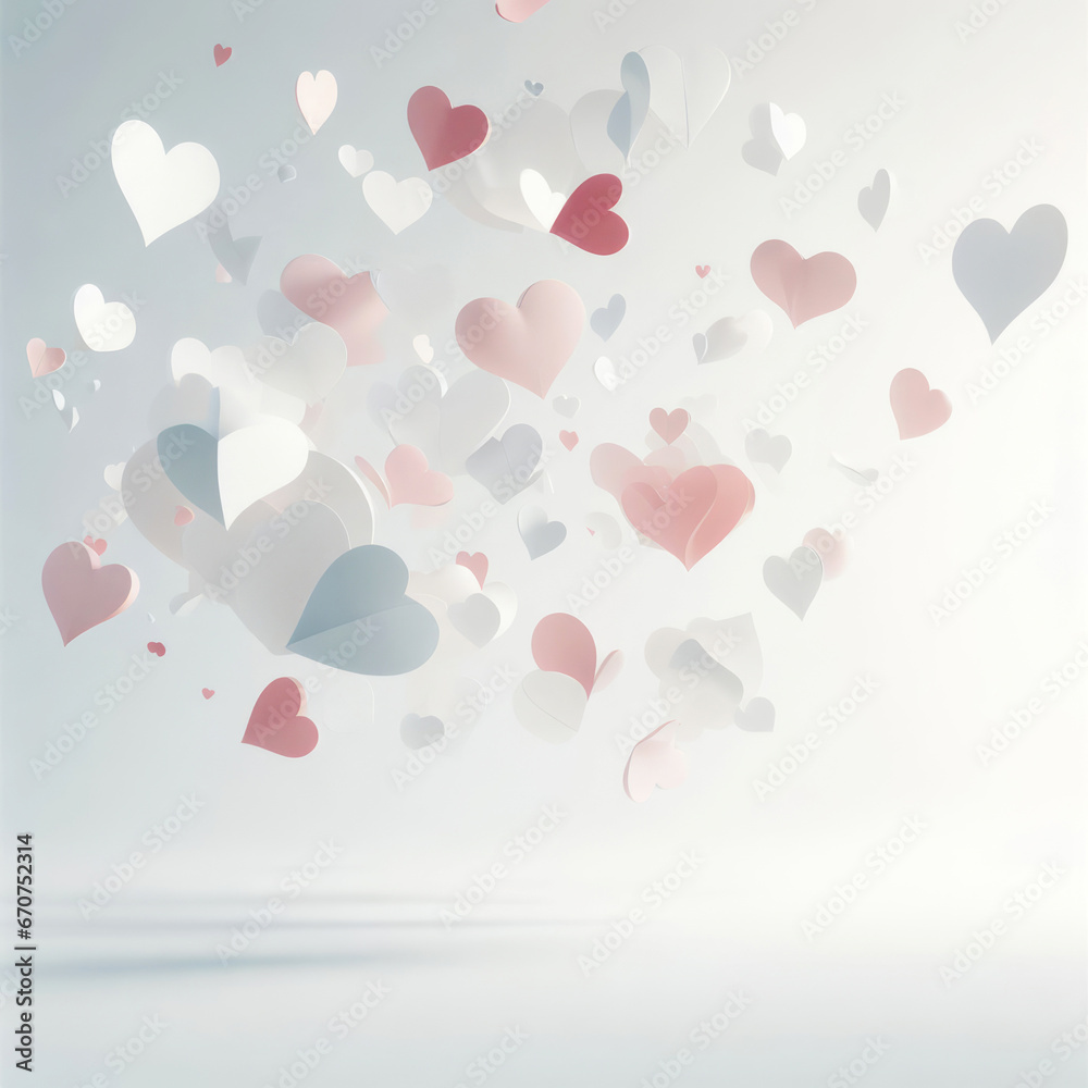 Valentine's day background. Pink and white hearts on a light background.