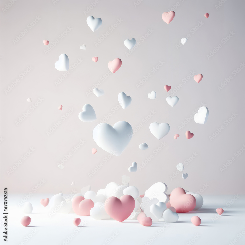 Valentine's day background. Pink and white hearts on a light background.