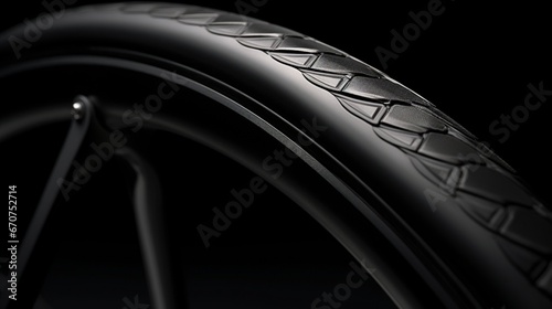 Zoom in on the sleek, polished rubber of a luxury bike's tire, highlighting its exceptional texture and quality