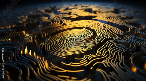 Hyperreal Golden Fingerprint on Dark Background. Generative AI