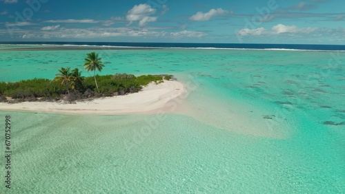 White sand beach tropical wild lonely island. Sea shore, crystal turquoise water, palm trees. Outdoor lifestyle travel on summer holiday vacation. Aerial drone shot © Anastasia Pro