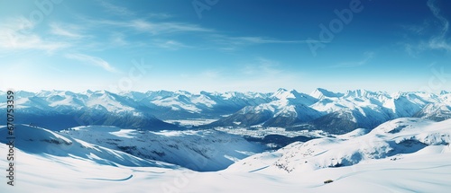 White snowy montains with blue sky, travel and vacation lifestyle, resilience and challenges concept