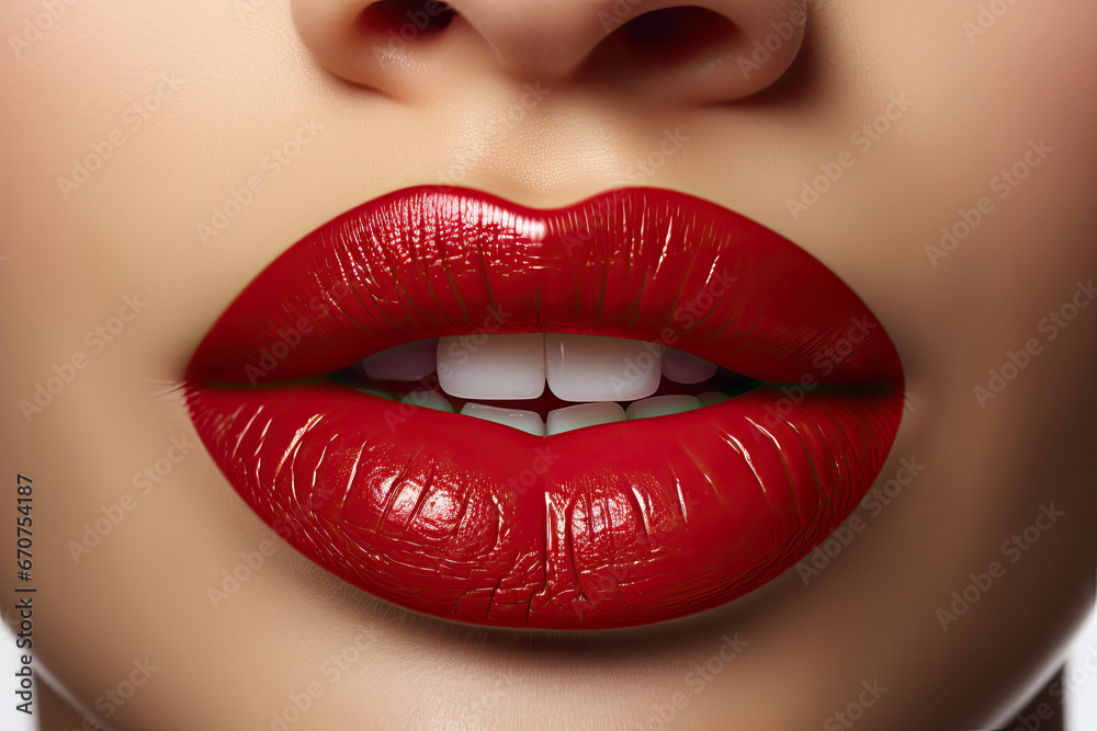 Fototapeta premium a woman’s red glossy lips , closeup
