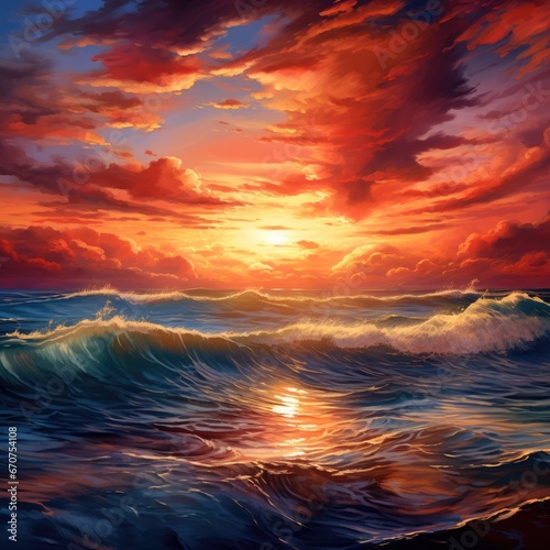 "Seascape Brilliance: A Coastal Dream Where Sky and Sea Unite in Blazing Beauty." Generativ ai. © Gogi