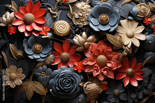 black and red gold  flowers wallpaper #670754112