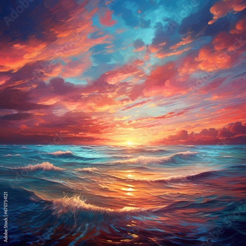 "Serenade of Waves and Sky: A Coastal Dream of Blazing Beauty Unfolded." Generativ ai. © Gogi