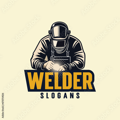 Welding or welder company badge logo design vector with detail welder vector image
