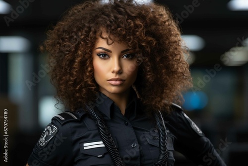 Portrait of young afro woman in police uniform looking at camera © jorge