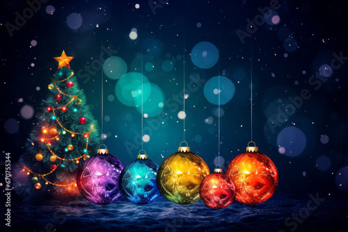 Colorful Christmas and New Year background with bold color decoration.