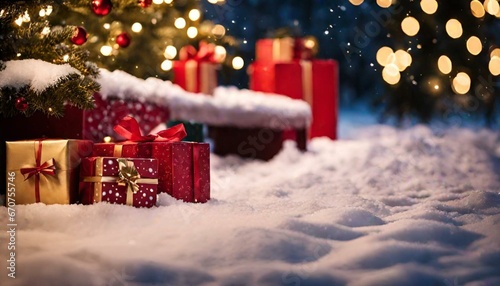 A huge Christmas tree with bright lights and presents.