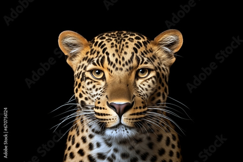 Portrait of leopard isolated on black background. AI generated content
