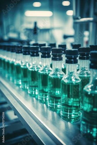 Medical vials on production line at pharmaceutical factory