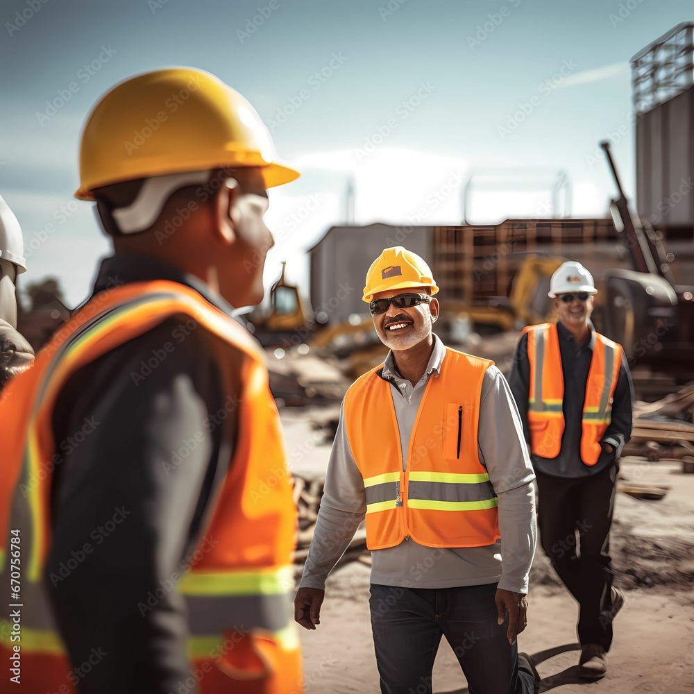 Construction worker team on a construction site Construction worker team on a construction site
