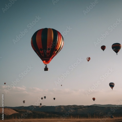A balloon filled with hot air. Ballooning is low from the ground © poto8313