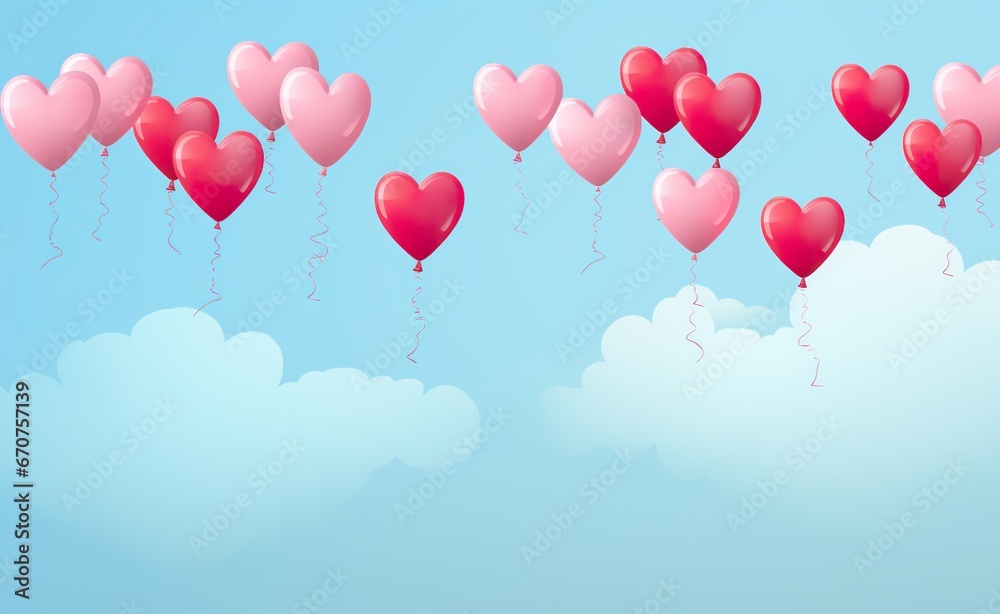 valentine gift card with pink balloons in shape of heart, romantic love concept