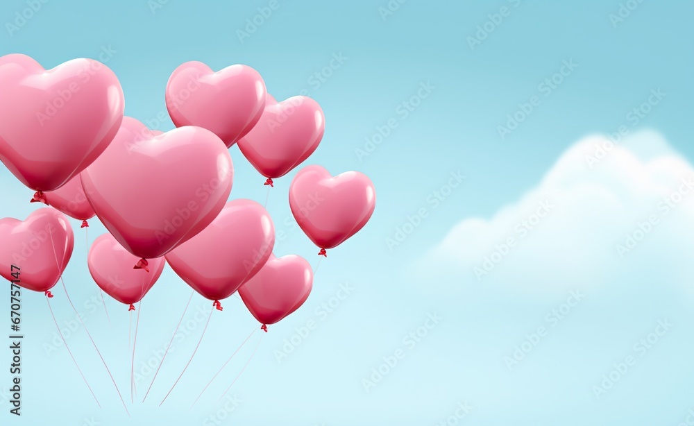 valentine gift card with pink balloons in shape of heart, romantic love concept valentine gift card with pink balloons in shape of heart, romantic love concept